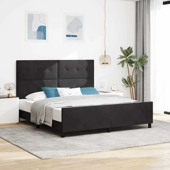 vidaXL Boxspring Seng med Hovedgærde, Sort 180 x 200 cm, Fløjl