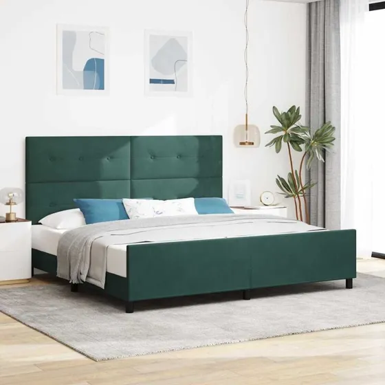 vidaXL Box spring seng med hovedgærde, mørkegrøn, 200 x 200 cm, fløjl