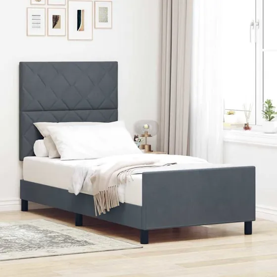 vidaXL Box spring seng med hovedgærde, mørkegrå, 90 x 200 cm, fløjl