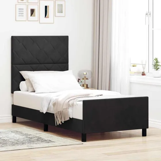 vidaXL Boxspring Seng med Hovedgærde, Sort 100 x 200 cm, Fløjl