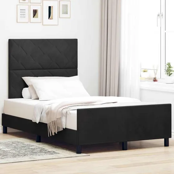 vidaXL Boxspring Seng med Hovedgærde, Sort 120 x 190 cm, Fløjl
