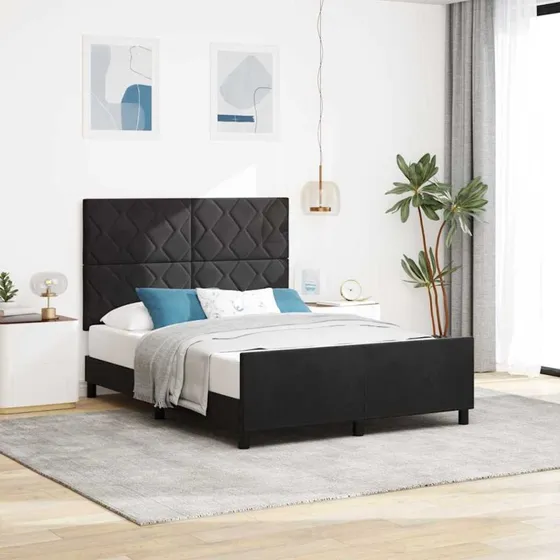 vidaXL Boxspring seng med hovedgærde, sort, 140 x 190 cm, fløjl