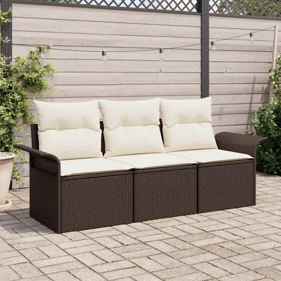 vidaXL Havesofa Sæt 3-pcs Brun Poly rattan med opbevaring