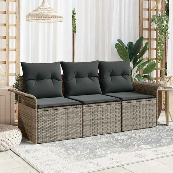 vidaXL Havesofa Sæt 3-pcs Grå Poly rattan med Opbevaring