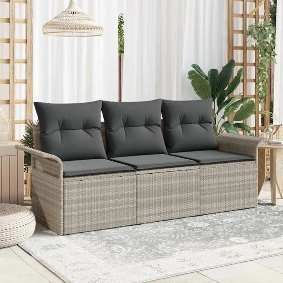 vidaXL Havesofa Sæt 3 pcs Lysegrå Poly rattan med opbevaring