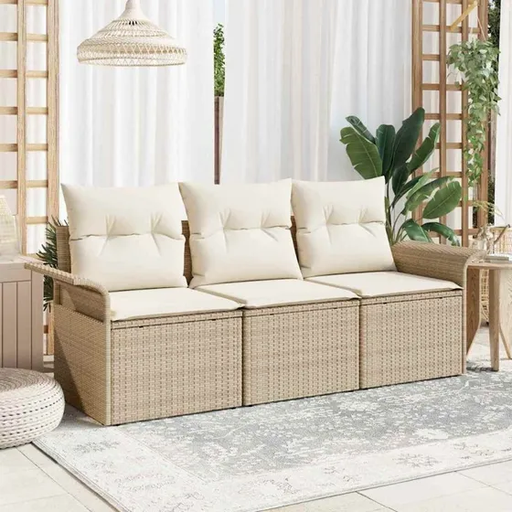 vidaXL Havesofa Sæt 3-pcs Beige Poly rattan med opbevaring