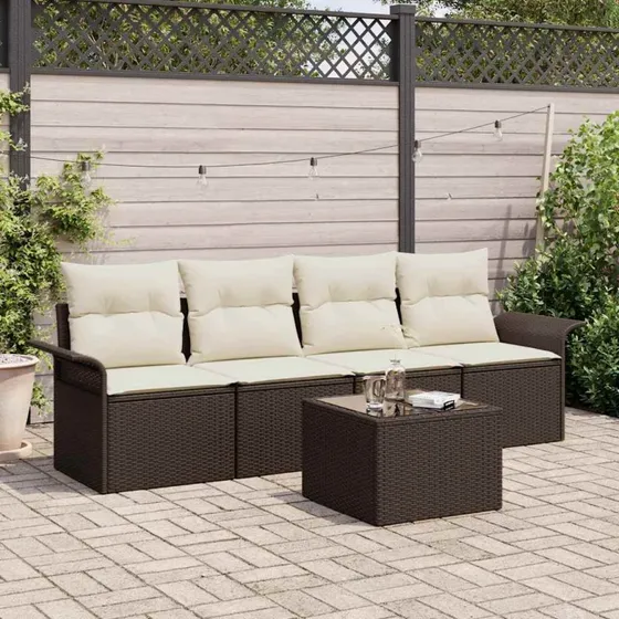 vidaXL Havesofa Sæt 5-pcs Brun/Creme Polyrattan med Stålramme