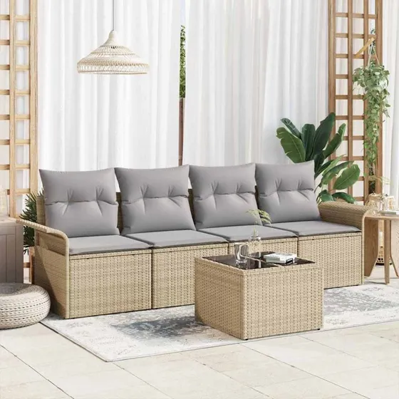 vidaXL Havesofa Sæt 5-pcs Beige/Grå Polyrattan med Stålramme
