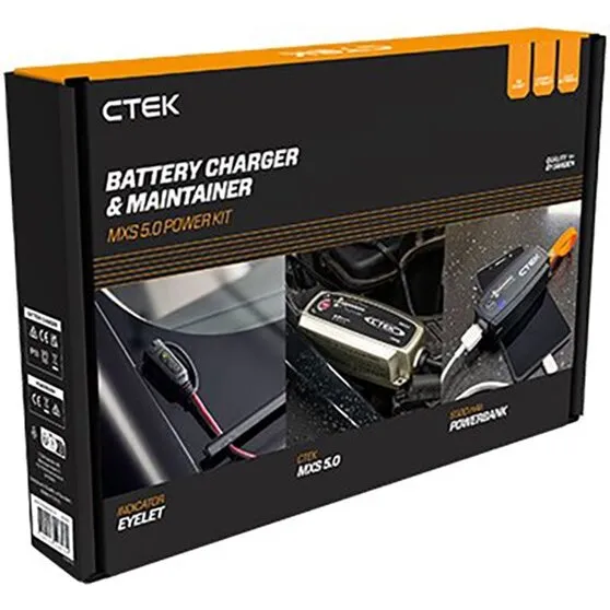 CTEK MXS 5.0 Power Kit – 12V/5A lader med 5000 mAh powerbank