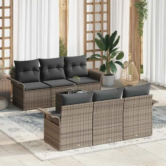 vidaXL Havesofa Sæt 7 pc Grå Poly Rattan med Opbevaring