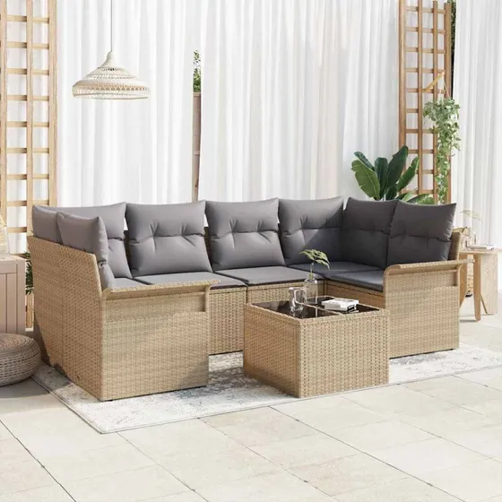 vidaXL Havesofa Sæt 7 stk Beige og Grå 55x55x37 cm Polyrattan