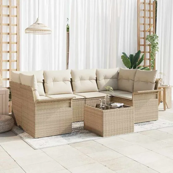 vidaXL Havesofa Sæt 7 del, beige og creme, 55 x 55 x 37 cm, polyrattan