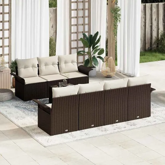 vidaXL Havesofa Sæt 8 pc Brun/Creme Poly rattan med glasbord