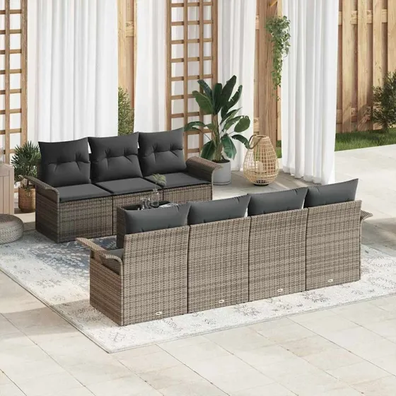 vidaXL Havesofa Sæt 8 stk Grå Polyrattan med Opbevaring