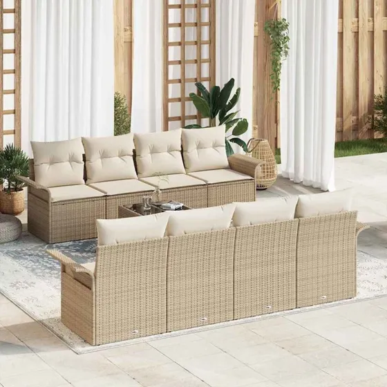 vidaXL Havesofa Sæt 9 pc Beige/Creme Poly Rattan