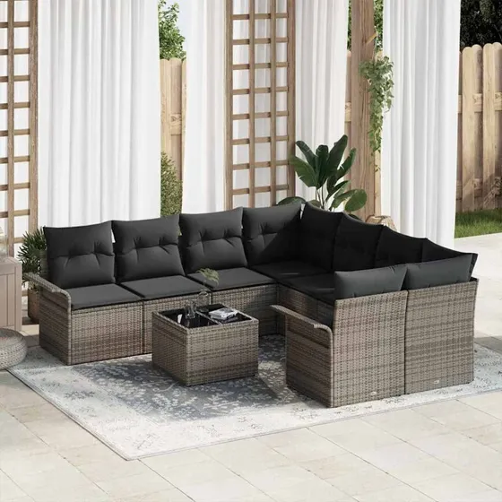 vidaXL Havesofa Sæt 9 pcs Grå Polyrattan med Opbevaring