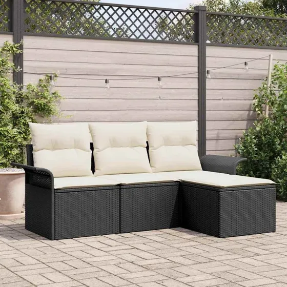vidaXL Havesofa Sæt 4-del, Sort Poly Rattan med Opbevaring
