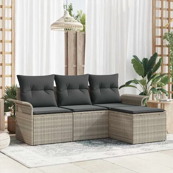 vidaXL Havesofa Sæt 4-deligt Lysegrå Poly Rattan med Opbevaring