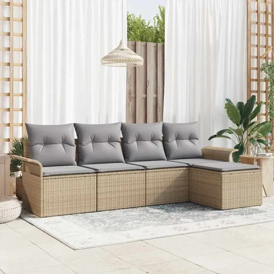 vidaXL Havesofa Sæt 5-pcs Beige Poly Rattan med Opbevaring
