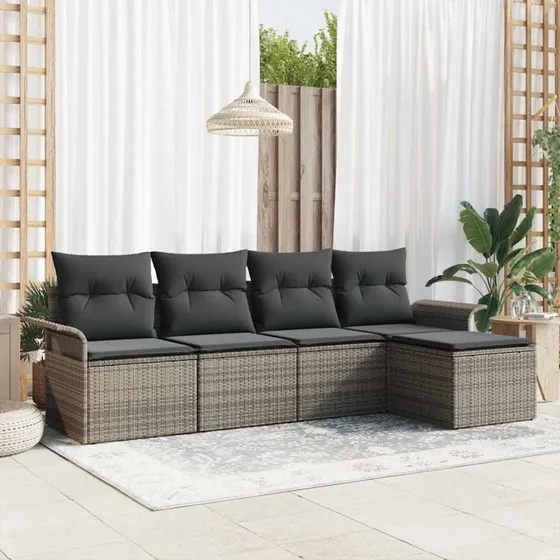 vidaXL Havesofa Sæt 5-pcs Grå Poly Rattan med Opbevaring