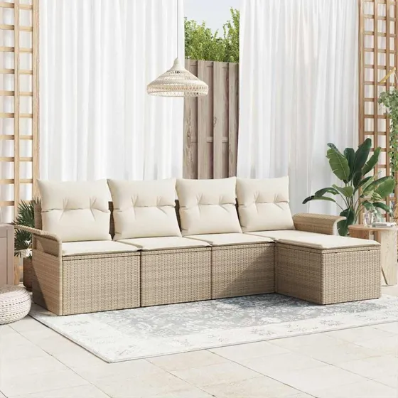 vidaXL Havesofa Sæt 5-pcs Beige Poly Rattan med Opbevaring