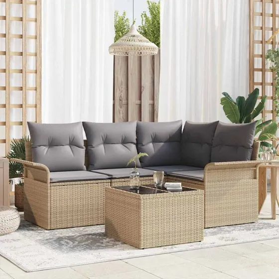 vidaXL Havesofa Sæt 5-pcs Beige Poly rattan med opbevaring