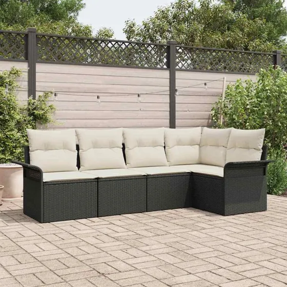 vidaXL Havesofa Sæt 5 pcs med opbevaring, Sort polyrattan