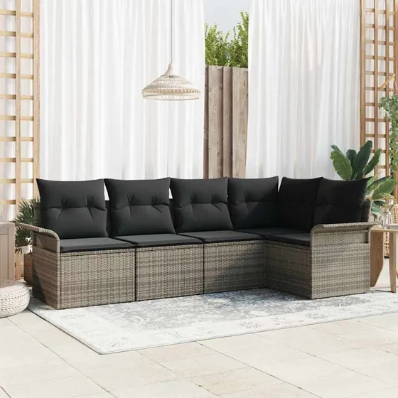 vidaXL Havesofa Sæt 5 pcs Grå Poly rattan med Opbevaring