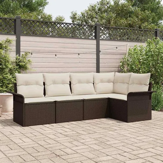vidaXL Havesofa Sæt 5 pcs Brun Poly rattan med opbevaring