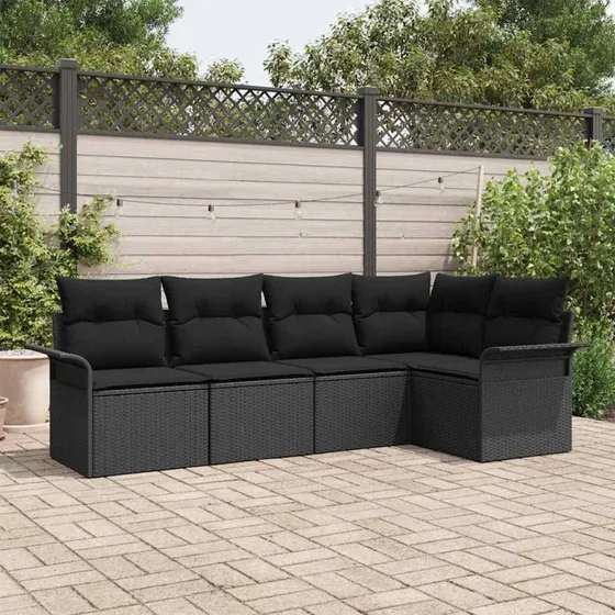 vidaXL Havesofa Sæt 5-pcs Sort Poly rattan med opbevaring