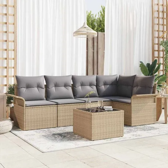 vidaXL Havesofa Sæt 6 pc Beige Poly rattan med opbevaring
