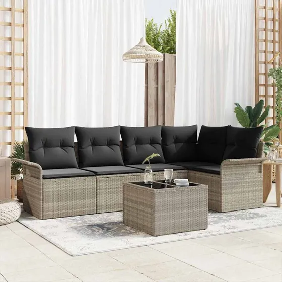 vidaXL Havesofa Sæt 6 stk Lysegrå Poly rattan med opbevaring