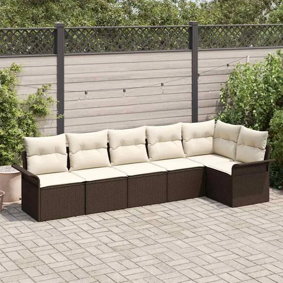 vidaXL Havesofa Sæt 6 stk Brun Poly rattan med opbevaring