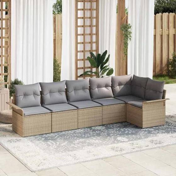 vidaXL Havesofa Sæt 6 pc Beige Poly rattan med opbevaring