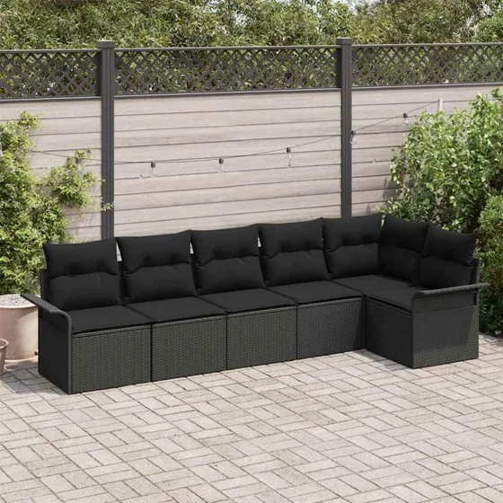 vidaXL Havesofa Sæt 6 pc med Opbevaring, Sort Poly rattan