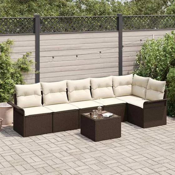 vidaXL Havesofa Sæt 7 pc Brun Poly rattan med opbevaring