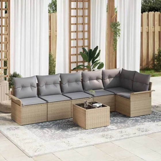 vidaXL Havesofa Sæt 7 pcs Beige Poly rattan med opbevaring
