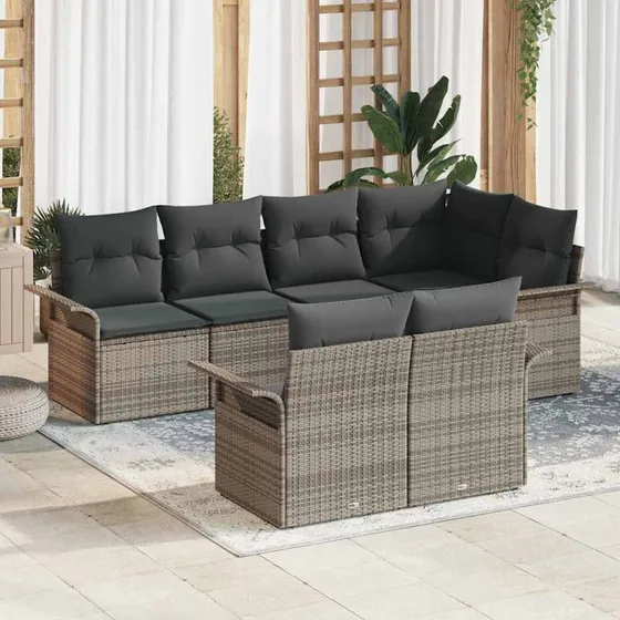 vidaXL Havesofa Sæt 7 stk Grå Poly rattan med opbevaring
