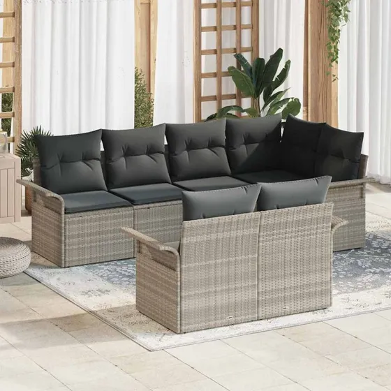 vidaXL Havesofa Sæt 7 stk Lysegrå Poly rattan med opbevaring