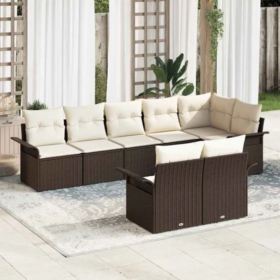vidaXL Havesofa Sæt 8 pc Brun Poly rattan med opbevaring