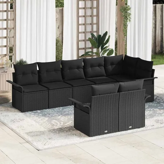 vidaXL Havesofa Sæt 8 pc med opbevaring, Sort polyrattan