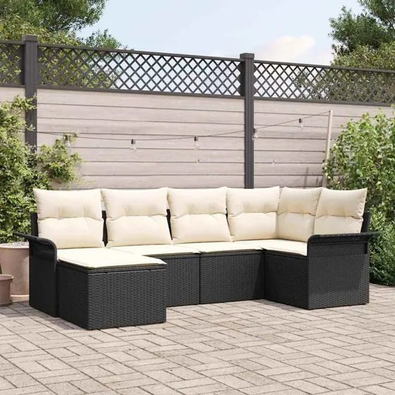 vidaXL Havesofa Sæt 6-del med opbevaring, Sort polyrattan
