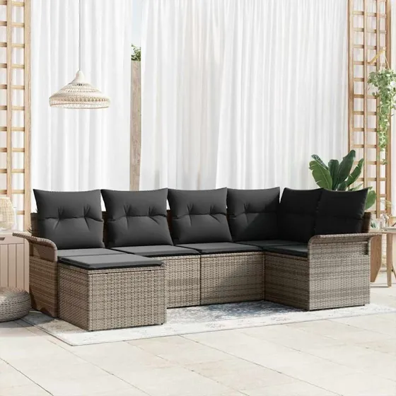 vidaXL Havesofa Sæt 6-del med opbevaring Grå polyrattan