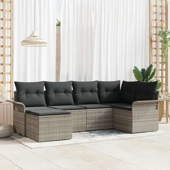 vidaXL Havesofa Sæt 6 del, Lysegrå Poly rattan med opbevaring