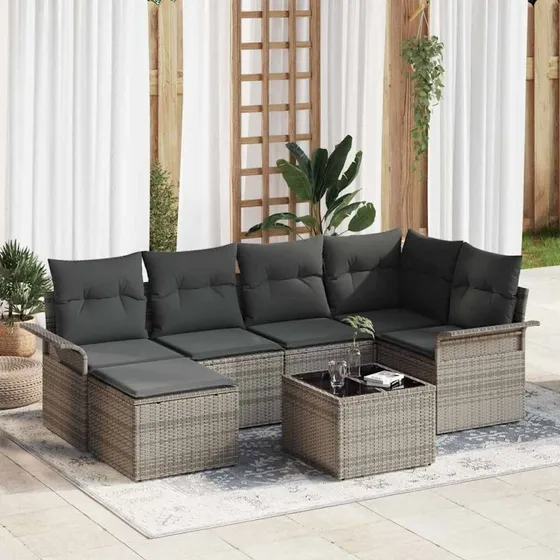 vidaXL Havesofa Sæt 7 pcs Grå Poly rattan med opbevaring