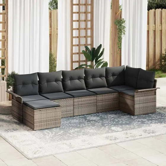 vidaXL Havesofa Sæt 7 pc Grå Poly rattan med Opbevaring