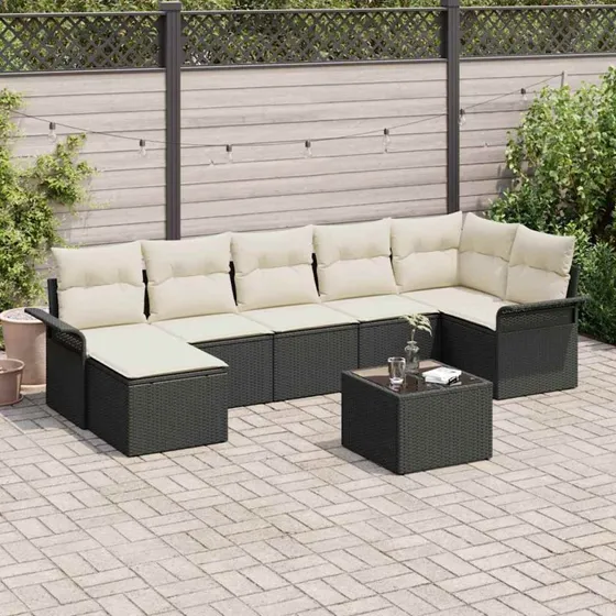 vidaXL Havesofa Sæt 8 pc Sort Poly rattan med Opbevaring