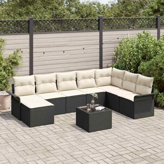 vidaXL Havesofa Sæt 9 pcs Brun Poly rattan med opbevaring