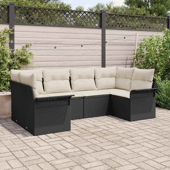 vidaXL Havesofa Sæt 6 stk Sort Poly rattan med opbevaring
