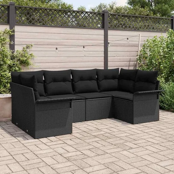 vidaXL Havesofa Sæt 6 stk Sort Poly rattan med opbevaring